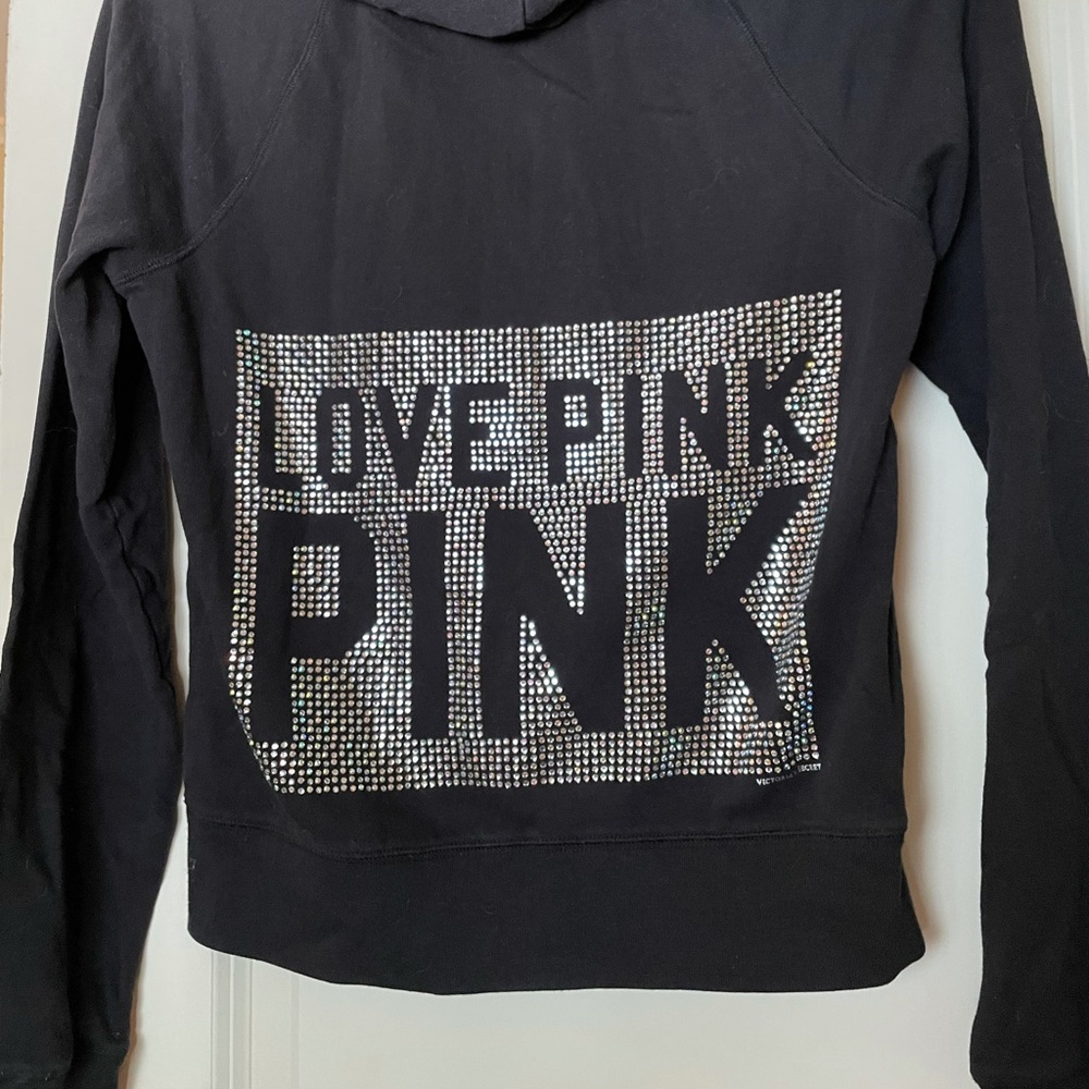 VS PINK Rhinestone Bling Full Zip Hoodie Black XS